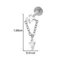 Silver F136 titanium labret stud with double chain and sparkling cubic zirconia stones - Chain with Rhombus Zirconia Charm (T2536-7# Silver)