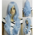 Detailed multi-angle views of an 80cm light blue long wavy cosplay wig for women - Light Blue Zircon