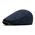 Berretto vintage in tweed blu scuro con visiera in pelle marrone a contrasto - Regolabile / Blu navy