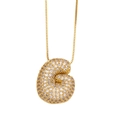 Gold plated puffy letter G pendant necklace with sparkling cubic zirconia on box chain - Letter G / Gold