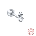 S925 sterling silver ear piercing stud with square zircon and small silver beads - Style 31 (Single) - Square Stone