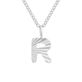 Elegant silver stainless steel necklace featuring a sunburst textured letter R pendant - Letter R / Steel