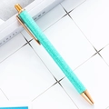 Retractable ballpoint pen with turquoise glitter barrel and elegant gold metal trim - Fluorescent Green (Rose Gold Parts)
