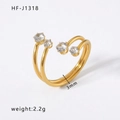 Zweilagiger goldener Edelstahlring mit vier runden weißen Zirkonia-Steinen - Goldener Doppelter Layer Offener Stil (HF-J1318)