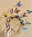 Detail of a headband featuring colorful 3D butterflies for parties and Christmas - Retro Colorful Butterfly Headband (14 Butterflies)