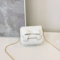 Mini white crossbody bag with decorative bow and gold chain strap for girls - White