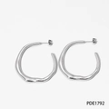 Silver stainless steel irregular round stud earrings with a glossy metal finish - Silver Wave Earrings PDE1792