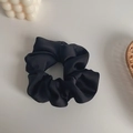 French style black satin scrunchie with silky chiffon texture for elegant hair styling - Black