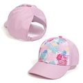 Pink high ponytail baseball cap with tropical pineapple floral print and mesh opening - S Size (52-54CM) / Pink Tropical
