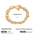 Gold stainless steel double layer paperclip bracelet with OT toggle clasp closure - Gold Stainless Steel Double-Layer OT Clasp Chain Bracelet (JDB2407010)