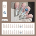 Uñas postizas ojo de gato con diamantes azules y piedra de luna forma almendra brillante - Elfo Perdido (MY183) (Con Pegamento)