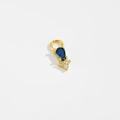 Detail of gold pear-shaped blue gemstone pendant with small white stones on white backdrop - SSE47-Teardrop Blue Sapphire