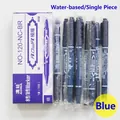 Dual-tip blue marker pen with fine and needle points for drawing and sketching - Water-based Aowa / 10 Pieces/Pack / Blue