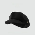 Classic black newsboy cap with gold metal side button detail and matte fabric finish - One Size / OR Round Label-Black