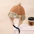 Khaki gewatteerde berenmuts voor kinderen met fleecevoering en verstelbare kinband - Kinderen ca. 3-10 jaar / Lichtkoffie