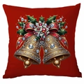 Red Christmas pillowcase featuring a golden bell design with faux diamonds and gems - Gem Bells