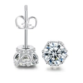 Hip hop silver earrings with 6mm round zircon and heart-shaped hollowed side details - Silver Plated White Zirconia