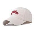 Berretto da baseball classico in cotone beige con ricamo 3D rosso e cuciture rinforzate - Regolabile / Beige