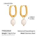 Pendientes de perlas de acero inoxidable en forma de U con medidas de 1,6 cm por 3,68 cm - Estilo de Colgante de Perla Dorada (YYE023019)