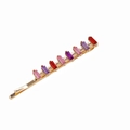Close-up of gold hair clip with pink, purple and red rectangular rhinestones - 1 Piece / Pink