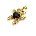 Golden teddy bear pendant with black heart-shaped zircon and micro-paved white crystals - Style A Black