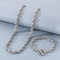 Silver stainless steel twist chain necklace and bracelet set with OT toggle clasp - Bracelet 21cm / Style A Steel Color
