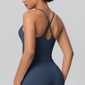 Dark blue cross-back sports bra and high-waisted yoga leggings set for women - S / Navy Blue