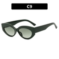 Retro black cat-eye sunglasses with oval frames and dark gradient lenses style C9 - Solid Green Frame Double Green Lens