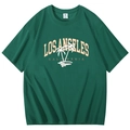 Short sleeve dark green t-shirt with Los Angeles palm tree print in a loose fit - Dark Green
