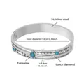 Bracciale in acciaio placcato oro 18k con intarsio in turchese e diamanti cechi - Bracciale Aperto Ondulato Color Acciaio con Turchese Blu (Z075)
