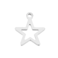 Polished stainless steel star pendant with hollow center and top bail for jewelry making - Steel Color (KLJ5843-Z)