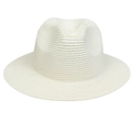 Classic wide brim straw fedora hat in cream white for summer sun protection and beach wear - Bleached White