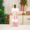 Pink sequin Christmas wine bottle cover with white faux fur collar and ribbon bow - Diamond Sequin Style / Pink