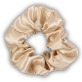 Champagne gold satin scrunchie with a silky smooth texture and pleated hair tie design - Champagne