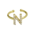 Minimalistischer offener Ring mit 18k Vergoldung und Perlenbesetztem Buchstaben N - Buchstabe N / Gold