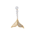 Golden mermaid tail brooch with sparkling rhinestones and gradient white pearls - Artificial Pearl Rhinestone Fishtail Style (FJ00495)