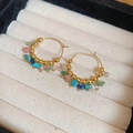 Detail of bohemian gold hoop earrings with irregular colorful gemstones and gold beads - Gold-Colorful Gravel Hoop (51# Earring Hoop)