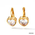 Golden heart earrings with large clear crystal zircon and sparkling halo edge - Gold White (KDE965)