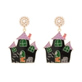 Orecchini di Halloween con pendente a casa stregata, perle e finitura in smalto colorato - Casa Infestata Multicolore (eh240701-4682)