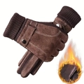 Men's and women's thermal cashmere Y2K gloves with leather buckle for winter warmth - One Size / Brown