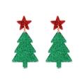 Festive green glitter Christmas tree earrings with a red star topper for women - Acrylic Christmas Tree Studs