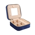 Portable navy blue velvet jewelry box with gold zipper and double-layer storage - Imitation Metal Zipper Style / Blue
