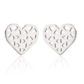 Close-up of heart-shaped hollow earrings in silver metal with geometric cutout lines - 257/Geometric Heart / Steel