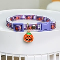 Detail of purple Halloween pet collar with pumpkin charms and secure plastic buckle - Pumpkin