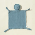 Blue cotton gauze baby security blanket with lion head design and knotted corners - Dark Green (Lion)