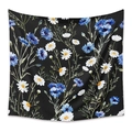 Close-up of bohemian tapestry fabric showing blue and white floral prints on black background - 73X95CM (Cross-border Brushed) / ZJ623-30/Black High Saturation Flowers