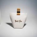 Elegant white trapezoid gift box with gold ribbon handle and Thank You gold stamping - White
