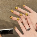 Kurze eckige Press-on-Nägel mit Leopardenmuster und goldenem Glitzer auf einer Hand - XS / New Short Square
