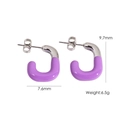 Purple enamel U-shape stainless steel earrings with silver finish in minimalist style - Purple (YTE2410500S-4)