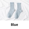 Blue knitted cotton mid-calf socks with elegant ruffle edge and ribbed cuffs for women - One Size / Blue